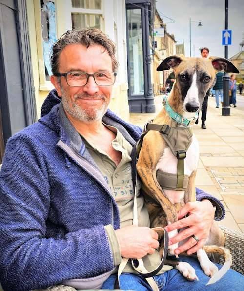 Image of Darren Finley Solution Focused Talking Therapist in county Durham with his whippet puppy Vera